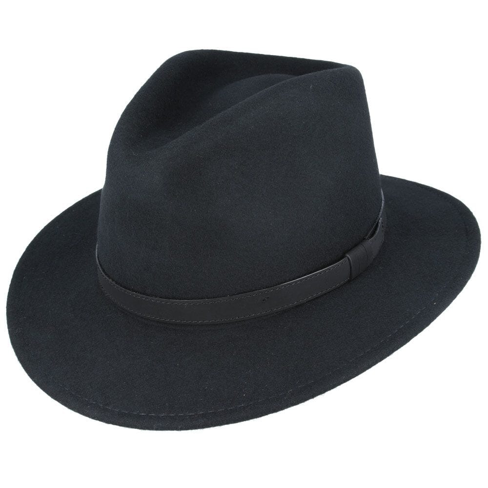 Ballybar Fedora Hat with Leather Band Ballybar Extra Small Black