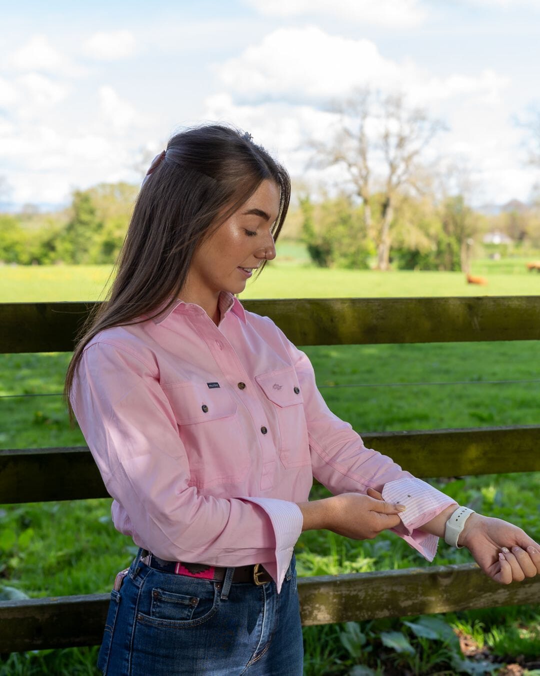 Women's Country Premium Cotton Shirt - Long Sleeved (Contrast) Shirts Ballybar 8 Blush Pink Stripes