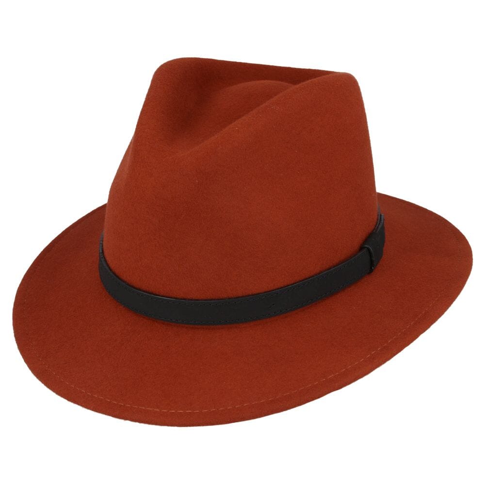 Ballybar Fedora Hat with Leather Band Ballybar Extra Small Rust