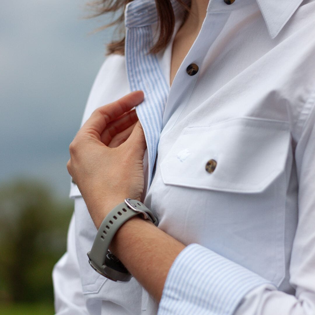 Women's Country Premium Cotton Shirt - Long Sleeved (Contrast) Shirts Ballybar 8 White Stripes