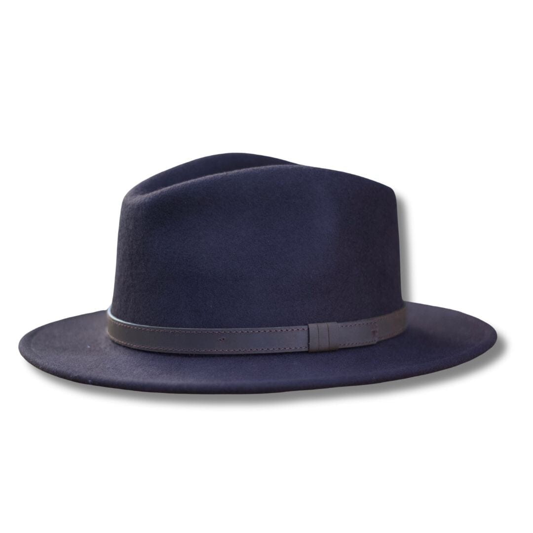 Ballybar Fedora Hat with Leather Band Ballybar Small Navy 