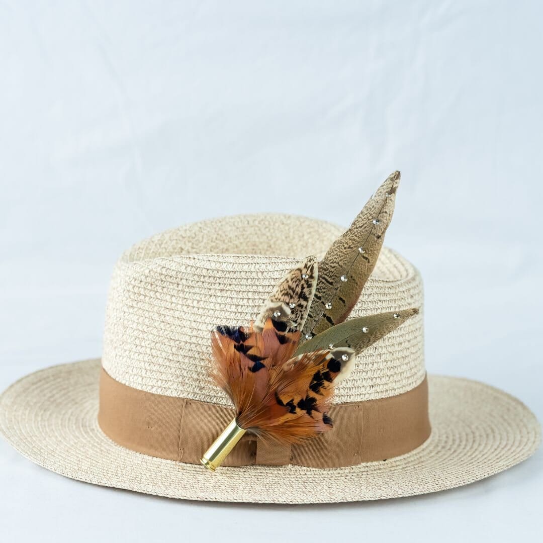 Feather Pins & Brooches Medium Ballybar Natural/Tan with Diamante's