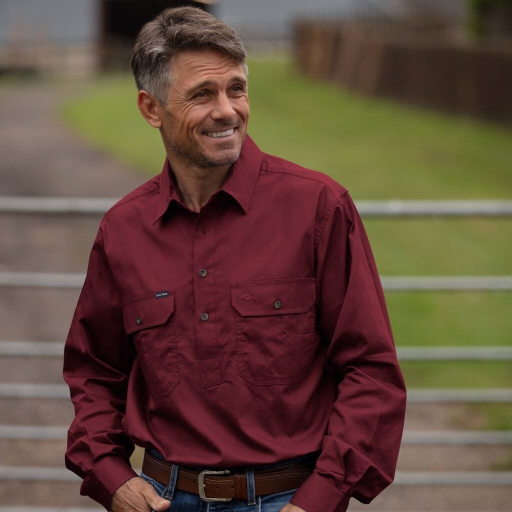 Men's Country Cotton Work Shirt Ballybar Burgundy