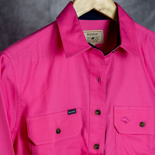 Women's Country Cotton Work Shirt - Long Sleeved (Contrast) Shirts Ballybar 8 Hot Pink & Navy 