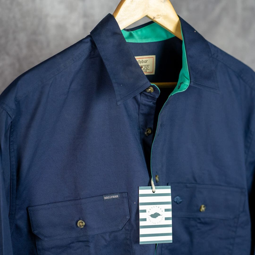 Men's Country Cotton Work Shirt -Contrast Shirts Ballybar Small French Navy & Turquoise 