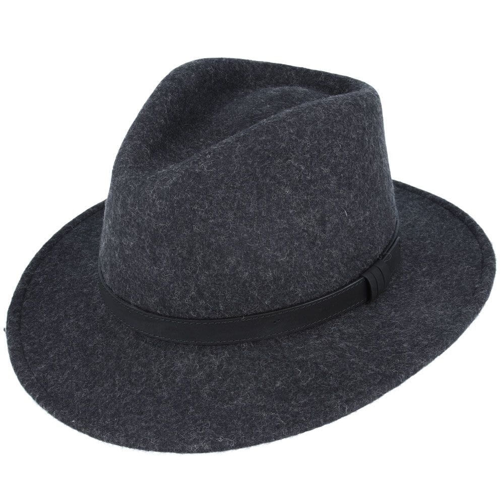 Ballybar Fedora Hat with Leather Band Ballybar Small Charcoal 