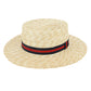 Ballybar Straw Boater Hat-Navy & Red Stripe Band