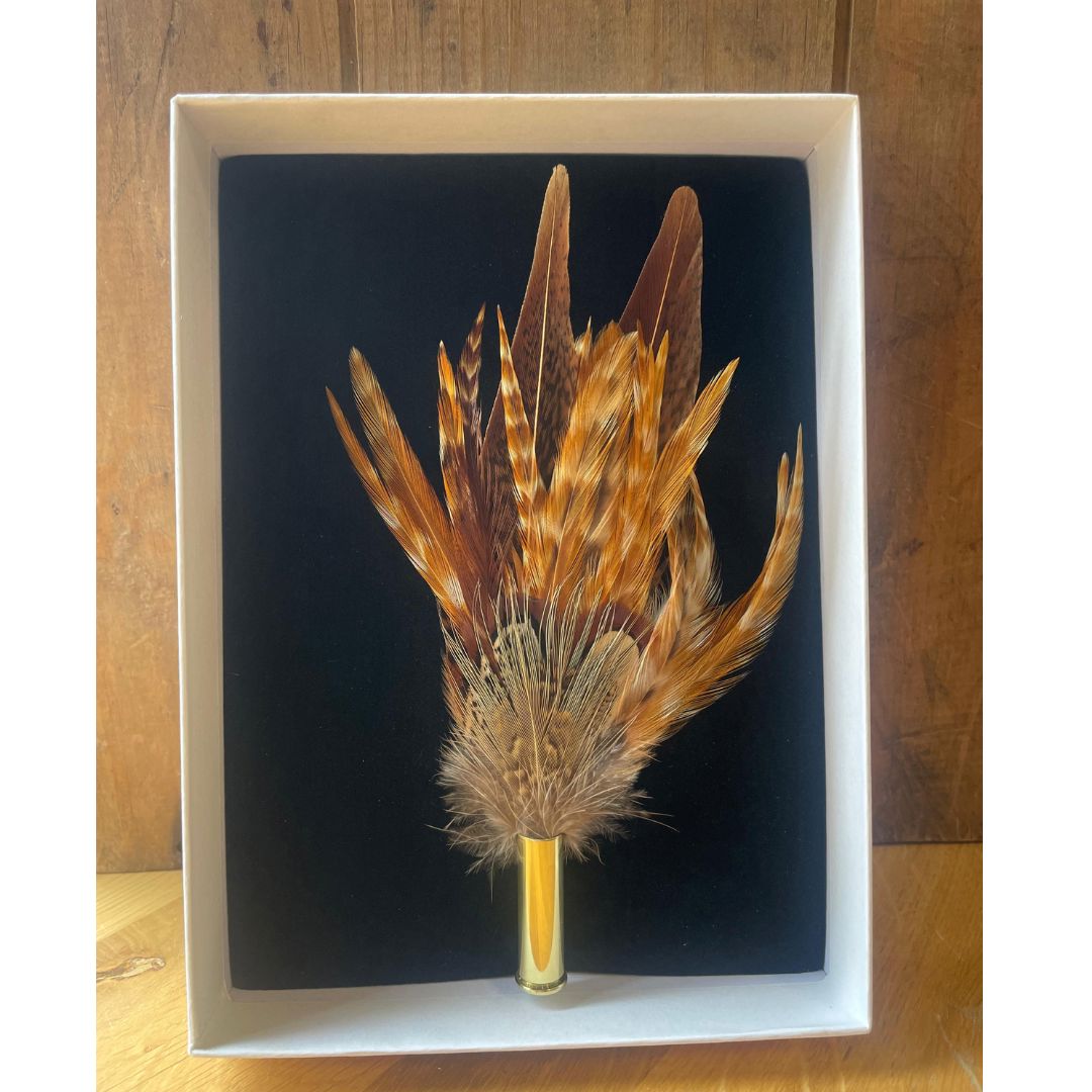 Feather Pins & Brooches Small Fedora Ballybar Mustard Stripe 