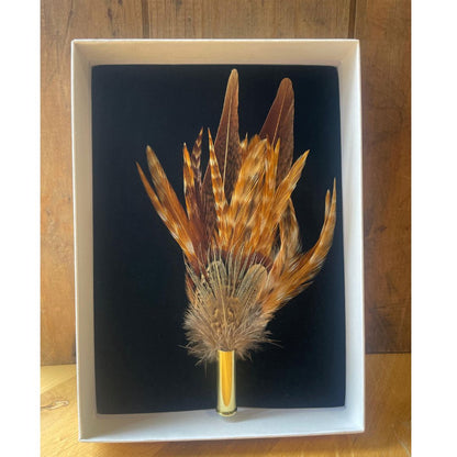 Feather Pins & Brooches Small Fedora Ballybar Mustard Stripe 