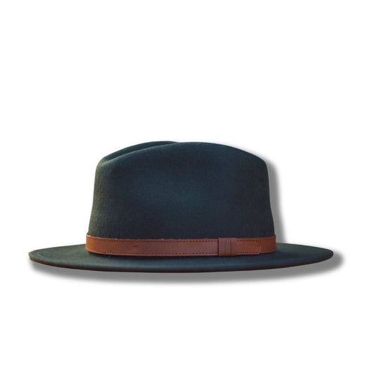 Ballybar Fedora Hat with Leather Band Ballybar Small Dark Green 