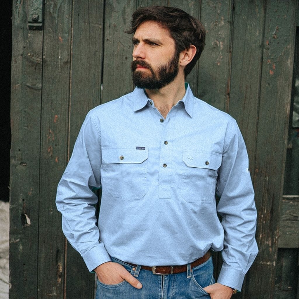 Men's Country Cotton Work Shirt BallybarSky Blue 