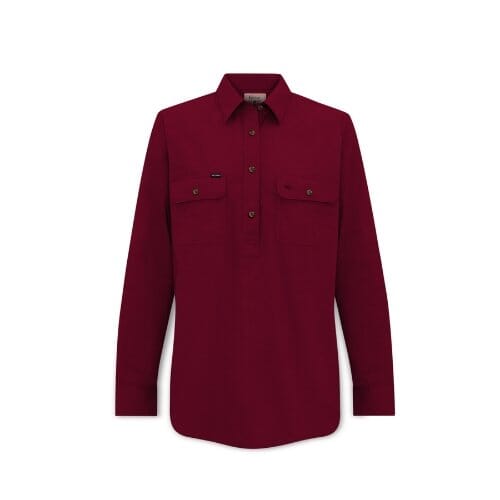 Women's Country Cotton Work Shirt - Long Sleeved (Original) Shirts Ballybar 8 Burgundy 