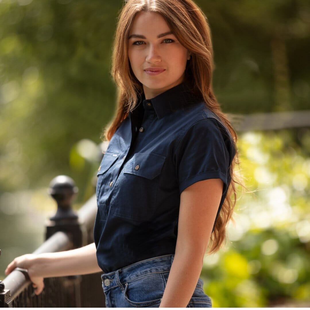 Women's Country Cotton Work Shirt-Short Sleeve Shirts Ballybar 