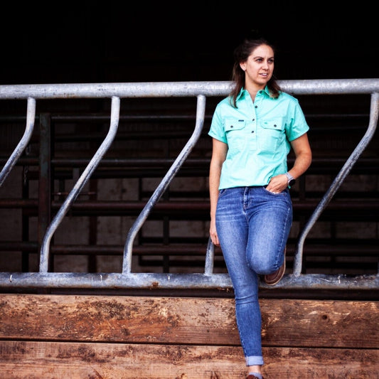Women's Country Cotton Work Shirt-Short Sleeve Shirts Ballybar 8 Emerald 